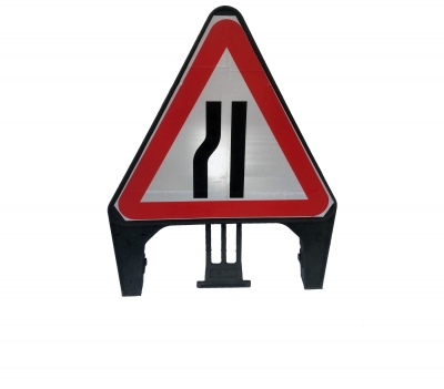 Road Narrow Left Sign Complete in Frame
